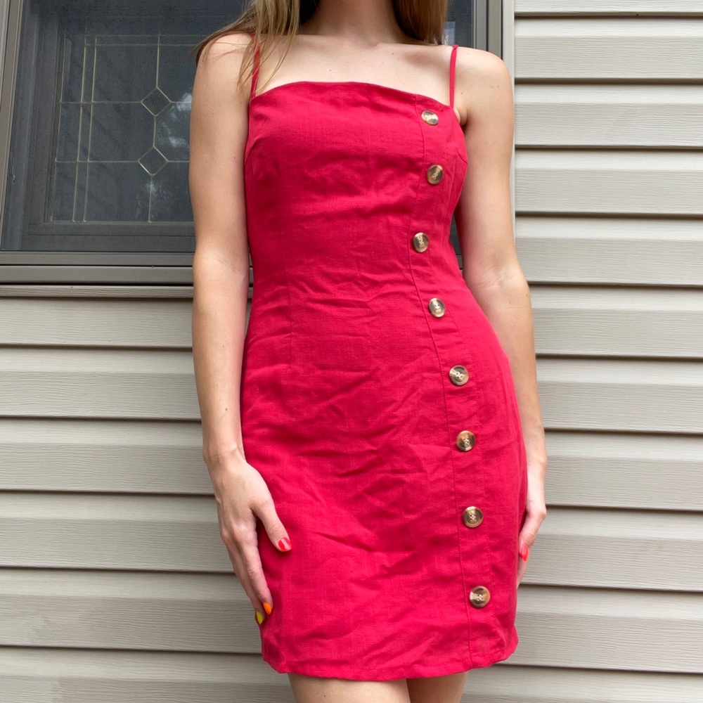 red Nasty Gal mini dress with brown buttons